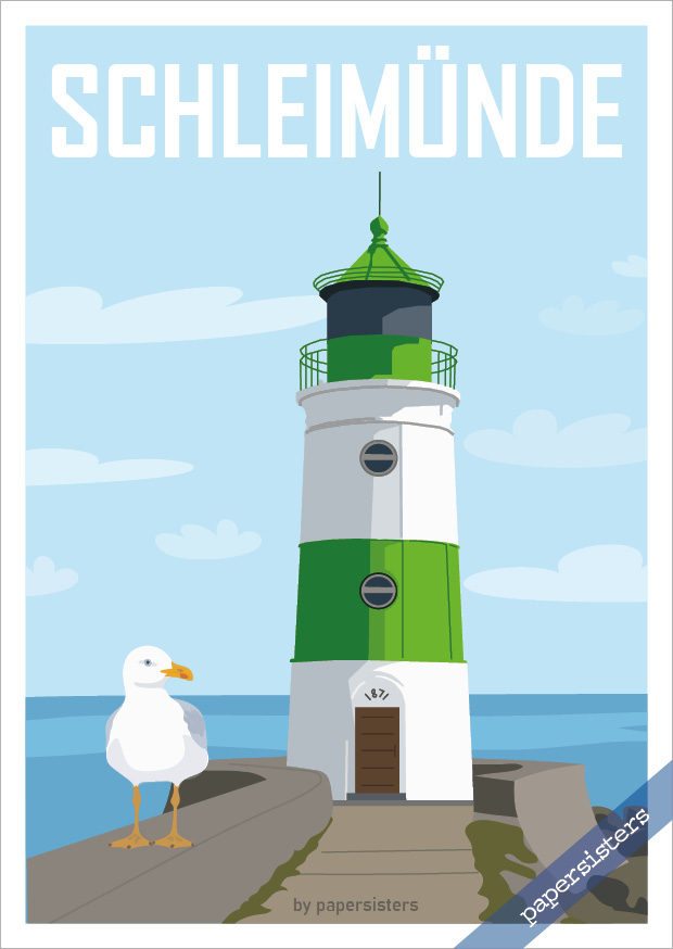 Postkarte-Leuchtturm-Schleim-nde-papersisters Travel Leuchtturm Schleimünde
