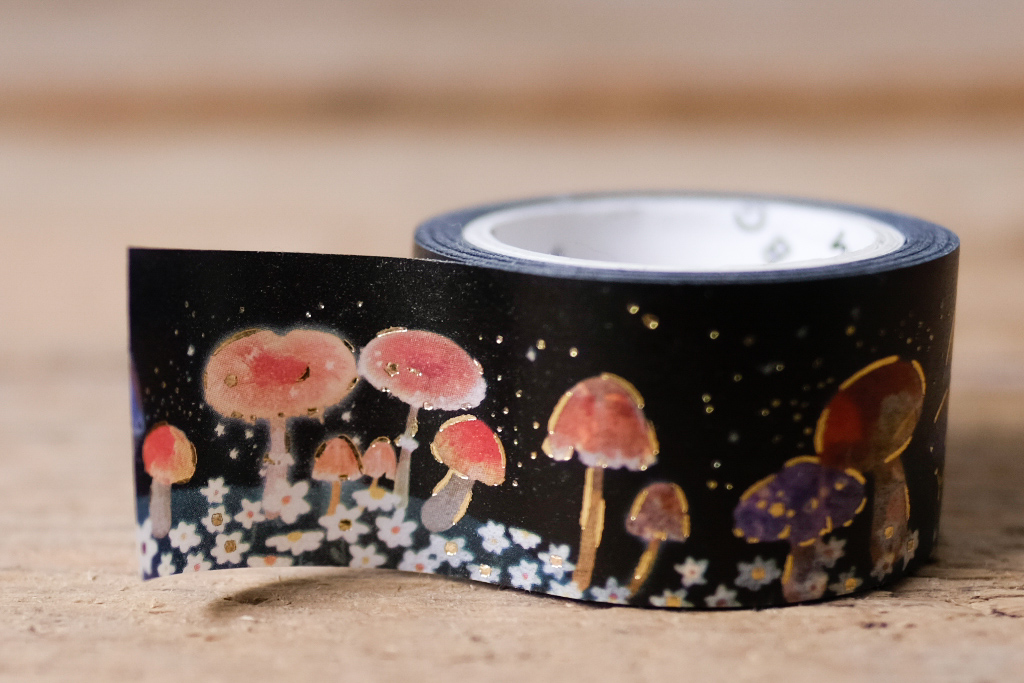 Masking Tape Glitter Mushrooms at Night