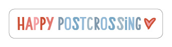 S* Sticker Happy Postcrossing rosa blau mit Herz 5er