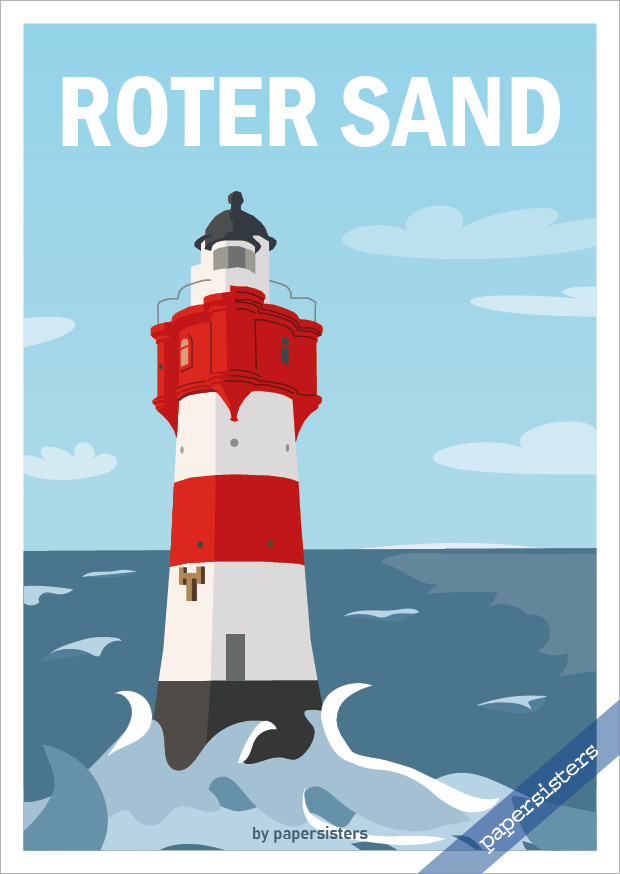 papersisters-Postkarte-Leuchtturm-Roter-Sand
