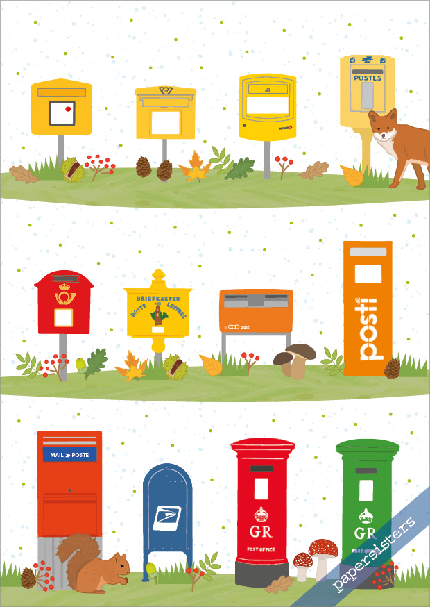 papersisters-Postkarte-Postcard-Herbst-Briefk-sten-Mailboxes-in-Autumn Mailboxes in Autumn