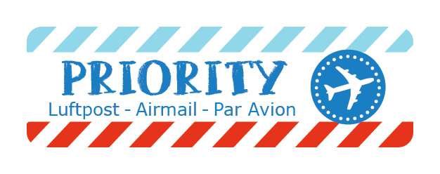 S* Sticker Priority mit Flugzeug blau rot 47x15 5er