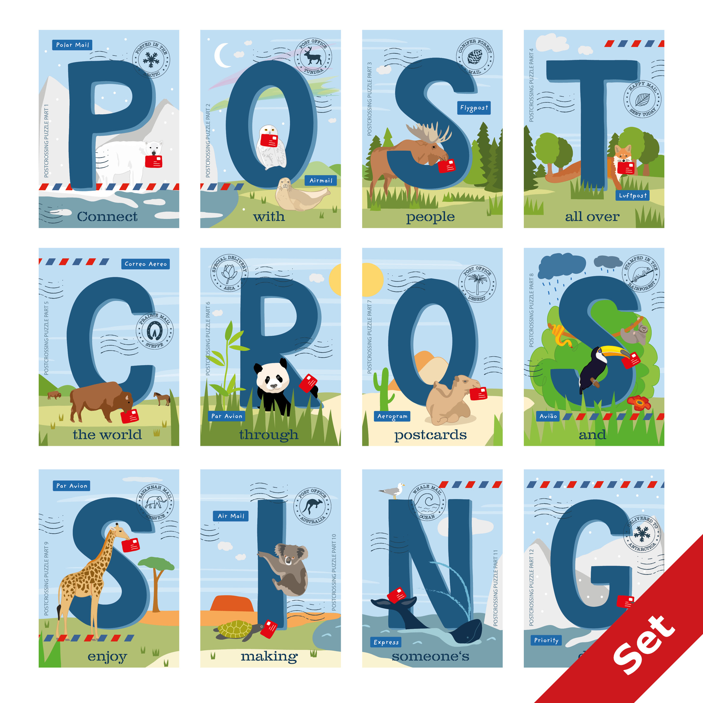 Postcrossing Puzzle Set - Around the World in 12 postcards
