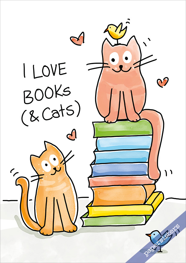 papersisters-Postkarte-B-cher-Katzen-Postcard-Just-Cats-Bestseller